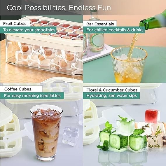 KIT & CO Ice Cube Tray with Lid and Bin,64 Pcs Square Ice Cubes Molds with Ice Scoop,Easy Release & Save Space,BPA Free Ice Cube Storage Container Set for Whiskey,Cocktail and Smoothie(Multicolor)