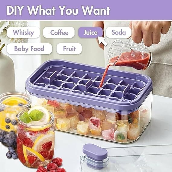 KIT & CO Ice Cube Tray with Lid and Bin,64 Pcs Square Ice Cubes Molds with Ice Scoop,Easy Release & Save Space,BPA Free Ice Cube Storage Container Set for Whiskey,Cocktail and Smoothie(Multicolor)