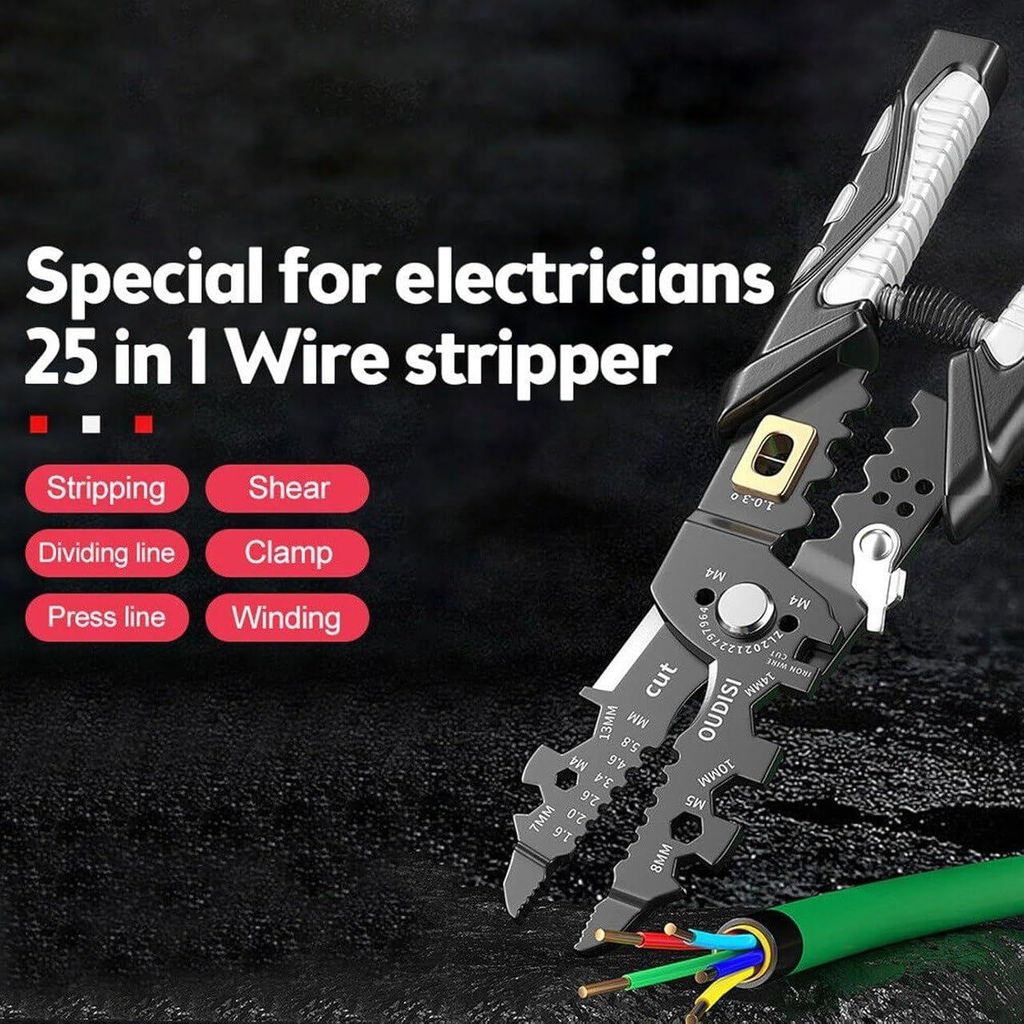KIT & CO Wire Stripper And Crimping Tool for Electrician, Multifunction Stainless Steel Wire Puller Plier, 6 In 1 Cable Looping, Splitting, Cutting Pliers Electrical Stripping Tool