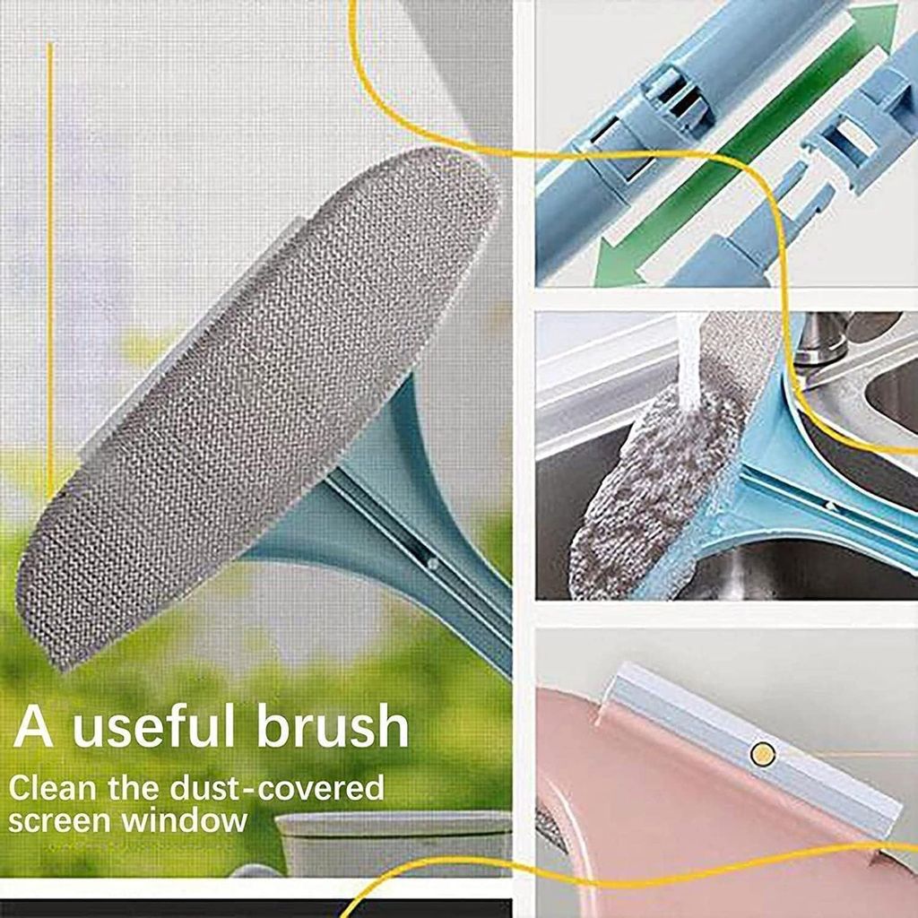 KIT & CO Screen Brush 2 in 1 Mesh Cleaning Brush&Wiper with Extended Handle Window Cleaning Brush Window Net Cleaner Double-Sided Window Cleaner Window Mesh Cleaner(Meesh 1),Multicolor