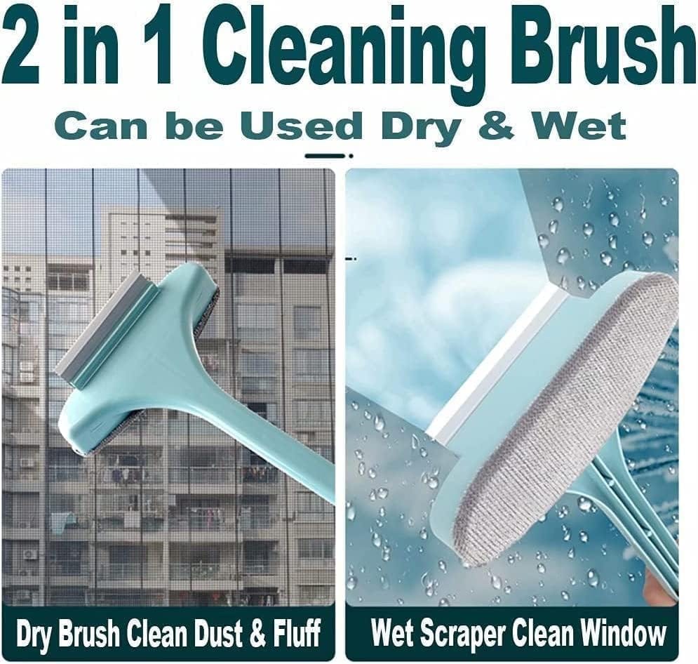 KIT & CO Screen Brush 2 in 1 Mesh Cleaning Brush&Wiper with Extended Handle Window Cleaning Brush Window Net Cleaner Double-Sided Window Cleaner Window Mesh Cleaner(Meesh 1),Multicolor