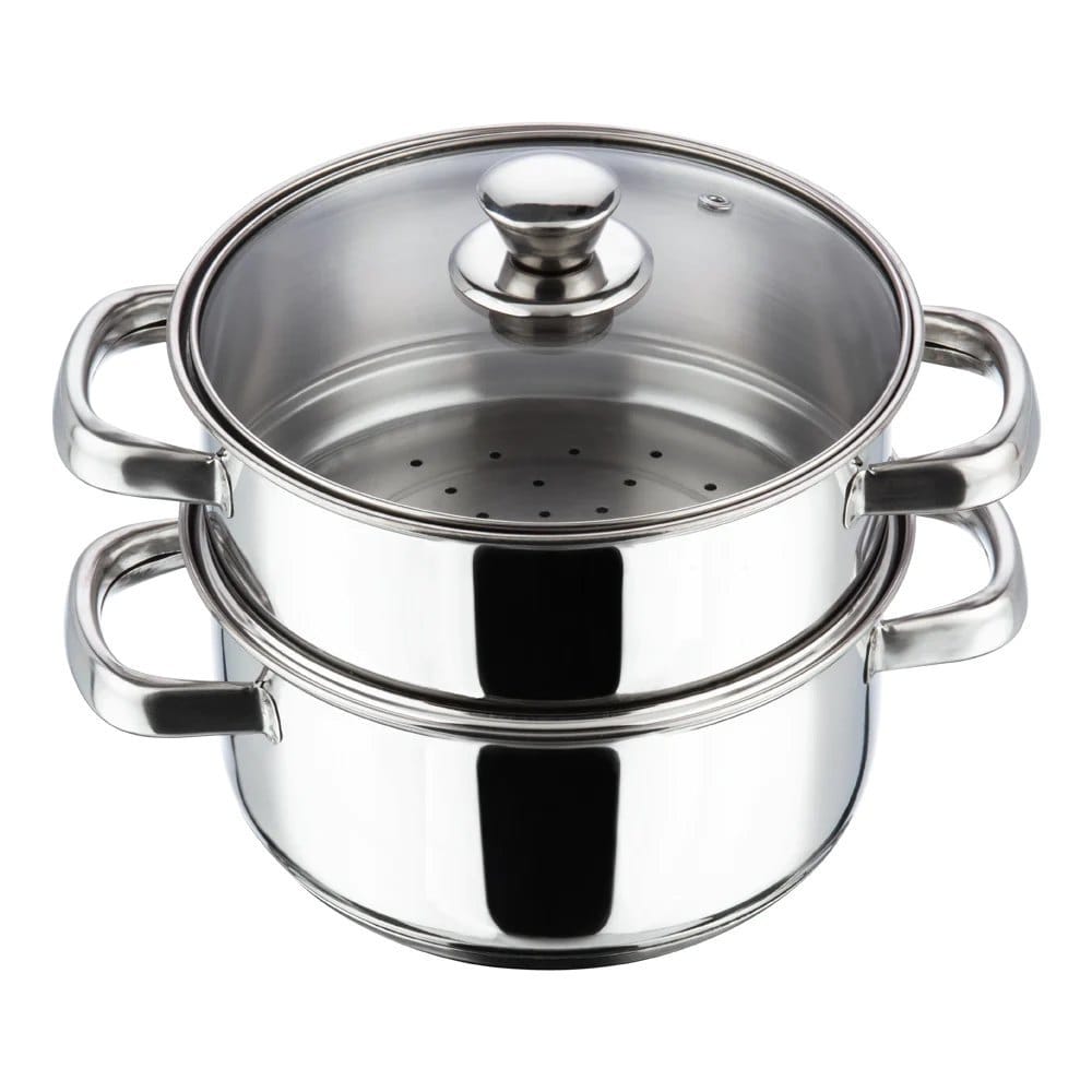 2-Tier Stainless Steel Steamer Pot with Glass Lid