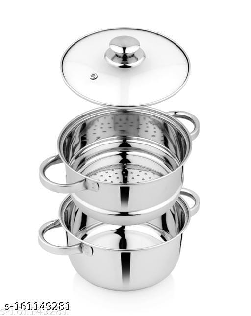 2-Tier Stainless Steel Steamer Pot with Glass Lid