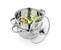 2-Tier Stainless Steel Steamer Pot with Glass Lid