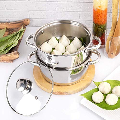 2-Tier Stainless Steel Steamer Pot with Glass Lid