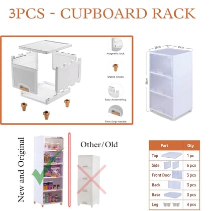 Stackable and Foldable Wardrobe, Foldable Shirt Storage Stacker, Collapsible Wardrobe, Mounted Closet Storage and Organization System (Cupboard Rack - (Transparent Single Door), 3PCS)