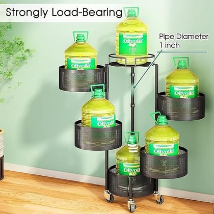 Iron Kitchen Trolley with Wheels, Kitchen Organizer Items and Storage Solutions Round for Kitchen Organizer and Kitchen Accessories Items (Black) (Round, 2 Layer)