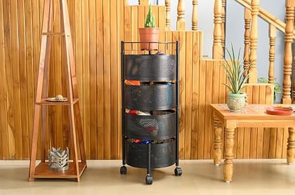 Iron Kitchen Trolley with Wheels, Kitchen Organizer Items and Storage Solutions Round Kitchen Organizer and Kitchen Accessories Items (Black, Layer 4) (Round, 4 Layer)