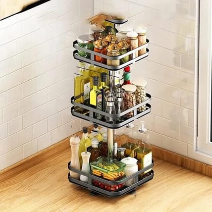 3 Tier 360° Tabletop Rotating Kitchen Rack, Kitchen Pantry Storage Organizer, Spice Rack Organizer, Kitchen Organizer Items and Storage, Spice Rack Set for Kitchen Storage pr (Square, 3)