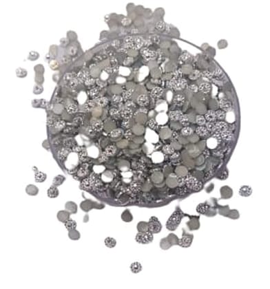 Mii Art round Shape chandla Kundan Stones for Jewellery Making, Necklace & Bracelet Making, DIY Kit, Craft, Decoration, Aari/Maggam Embroidery Work Sticking Material(Color-Silver)(3mm) Pack of 50g.