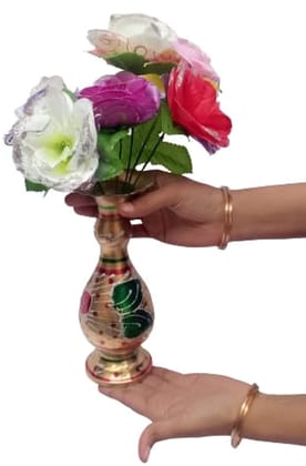 Mii Art Antique mughal Design Brass Item,pital ka fooldan,Brass Flower Pot,Flower vase for Drawing Room and Bed Room(Color-Golden)(Material-Brass) Pack of 1 pcs