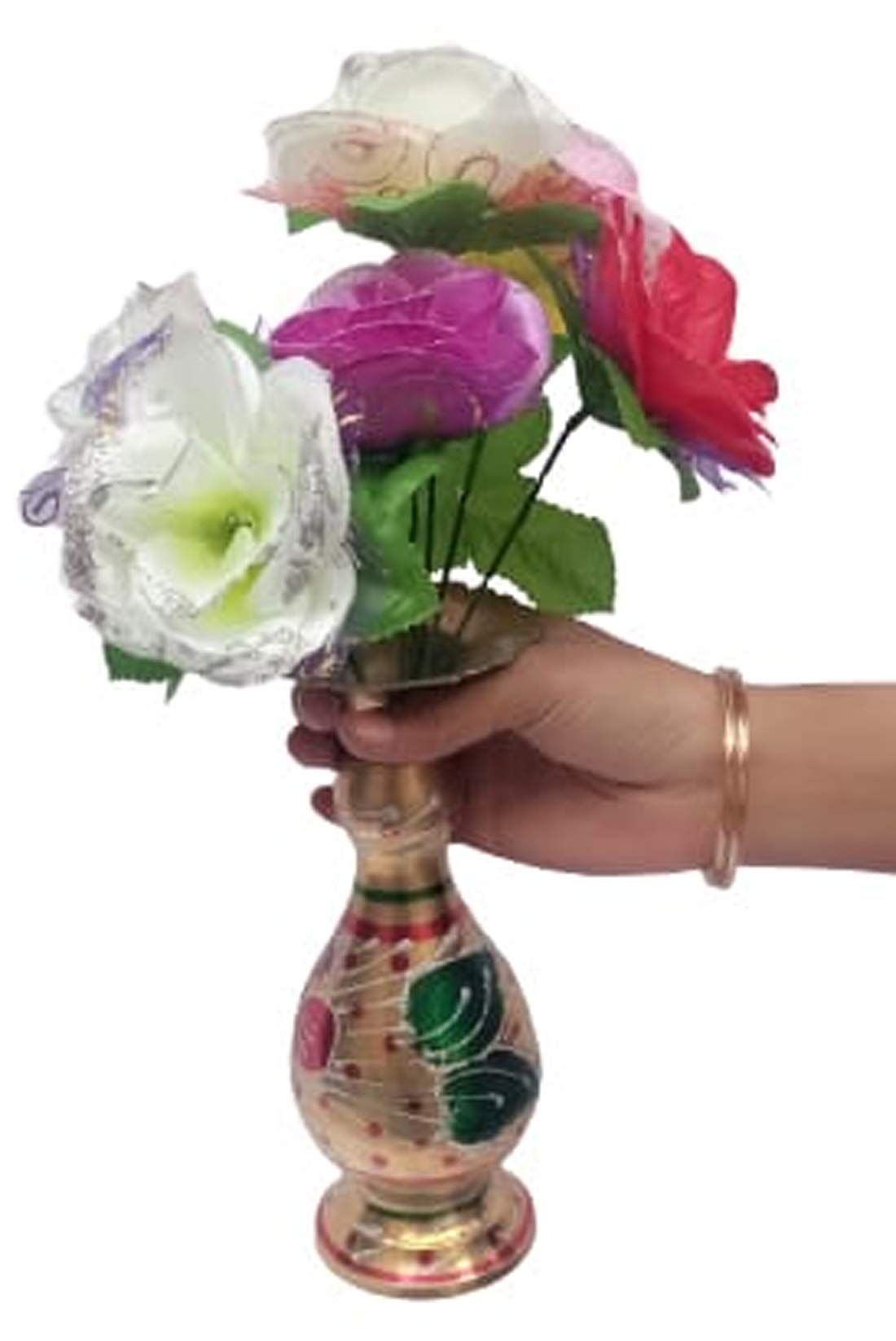 Mii Art Antique mughal Design Brass Item,pital ka fooldan,Brass Flower Pot,Flower vase for Drawing Room and Bed Room(Color-Golden)(Material-Brass) Pack of 1 pcs