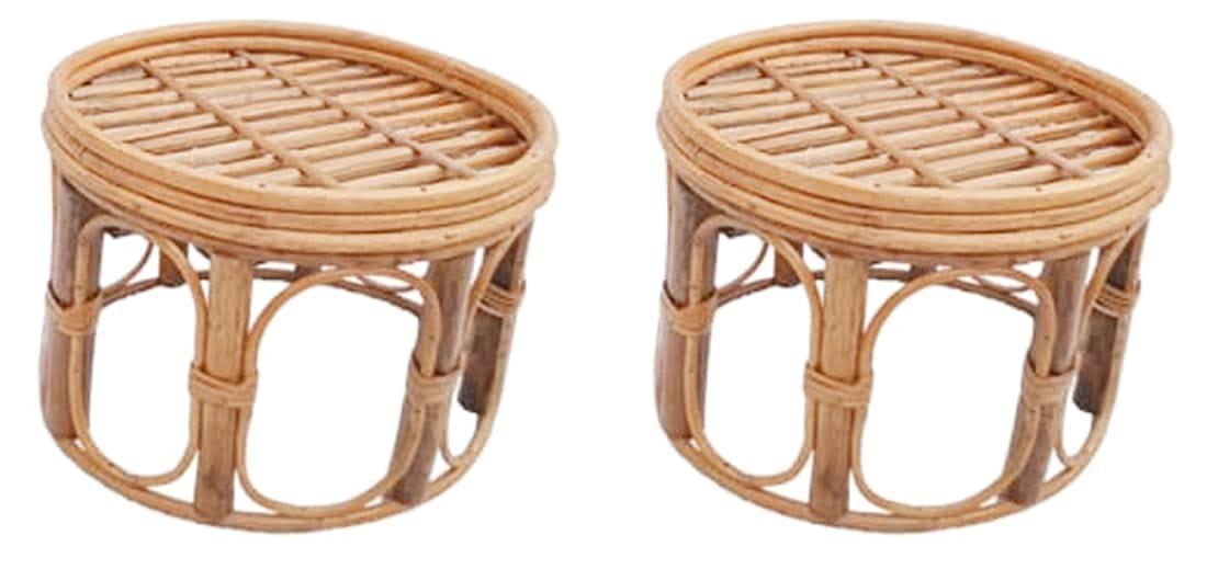Mii Art Bamboo Cane Small Round Stool use for Siting (size-24x31cm) Stool pack of 2pcs