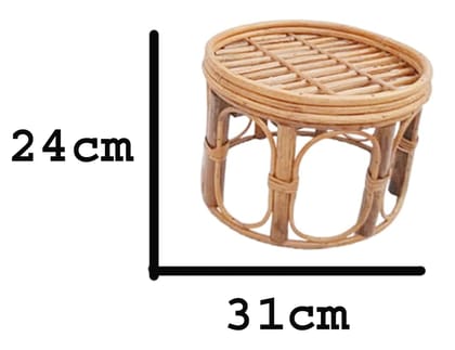Mii Art Bamboo Cane Small Round Stool use for Siting (size-24x31cm) Stool pack of 2pcs