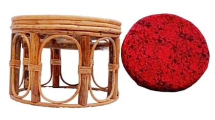 Mii Art Bamboo Cane Small Round Stool with Cushion use for Siting 28x33cm Stool