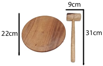 Mii Art Cricket Bat Knocking Wooden Mallet | Double Side Knocking|Wooden Hammer for Pinata Cake|Wooden Hammer with Board for Embroidery Work (Size-Large) Pack of 1 Set.