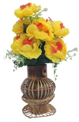 MiiArt Bamboo Flower vase with flowerfor Living Room Office (size-22 cm) Pack of 1 pcs. Bamboo Vase