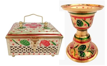 Mii Art brass paan daan,trinket box,pan masala box,refreshment box,and pan thukdan (size-large) pack of 2 pcs.