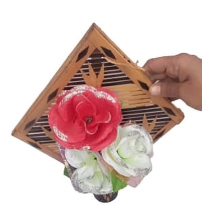 Mii Art Bamboo Wall Mounted Hanging Flower vase with Flower for Interior Decoration,Flower Pot,Decorative showpiece for Office Home Decoration,Business (size-12 inch,Small, Brown)