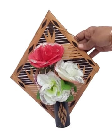 Mii Art Bamboo Wall Mounted Hanging Flower vase with Flower for Interior Decoration,Flower Pot,Decorative showpiece for Office Home Decoration,Business (size-12 inch,Small, Brown)