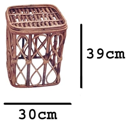 Mii Art Bamboo Cane Antique Handicraft Backless Stool Chair/Side Table or Adult,Home Office Living Room,Balcony,Garden Furniture(Material-Bamboo)(size-L-31,W-31,H-39 cm) Pack of 2 pcs