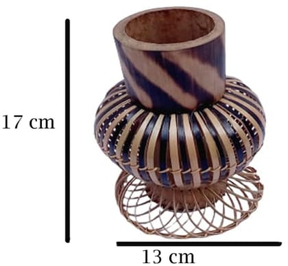 Bamboo item handcrafted bamboo flower vase for home decor bouquet artificial plant stand decorative flower pots for living room office handicraft item (Material-Bamboo)(size-17 cm small brown) Pack of 1 pcs