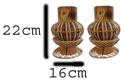 MiiArt Bamboo with Out Flower vase for Living Room Office (size-22 cm) Pack of 2 pcs. Bamboo Vase
