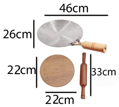Mii Art tawa,Rolling pin,Board &/chakla belan and for roti Maker(Size-tawa-,26roling pin-33in,roling Board -22in &Pack of 3pcs.