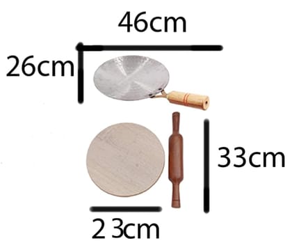 Mii Art tawa,rolling pin,board & /chakla belan and for roti maker(size-tawa-26in,roling pin-33in,roling board-23]pack of 3pcs.