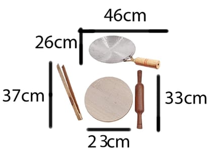 Mii Art iron tawa,rolling pin,board & tong/chakla belan and chimta for roti maker(size-tawa 26cmroling pin-33cm,roling board-23cm &chimta-37cm) pack of 4pcs.