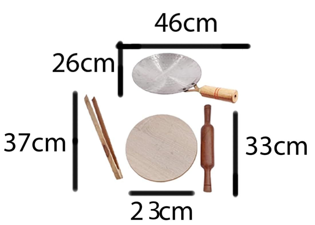 Mii Art iron tawa,rolling pin,board & tong/chakla belan and chimta for roti maker(size-tawa 26cmroling pin-33cm,roling board-23cm &chimta-37cm) pack of 4pcs.