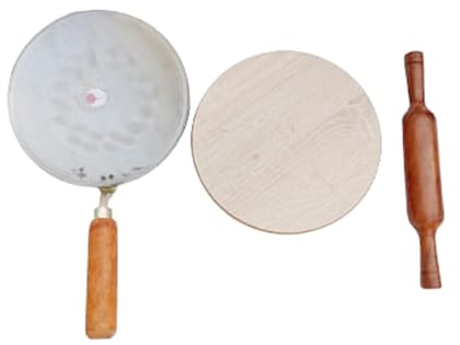 Mii Art wood chakla belan chapati maker rolling pin and board(size-polpat-23cm,belan-33cm,tawa-46,chimta-37)4pcs
