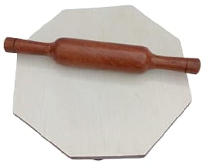 Mii Art Wooden chakla belan chapati Maker Rolling pin and Board(size-polpat-30cm,belan-33cm,) Pack of 1 Set.