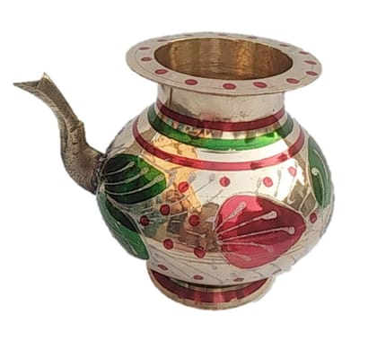 Mii Art Antique mughal Design decorative round heavy karwa chouth lota golden and red lota for pooja festival, diwali,pital ka pani ka lota,brass neti ( Color-Golden)(Material-Brass)(size-21cm,large) Pack of 1pcs