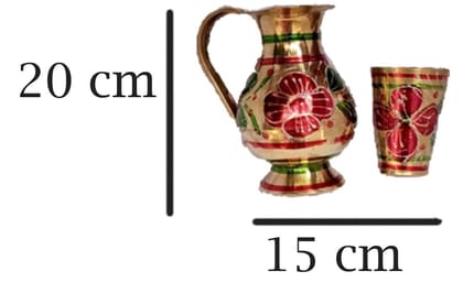 Mii Art Handmade Handicraft Items,Brass pital ki Brass jug and Glass jug,Water jug(Color-Golden)(Material-Brass)(size-jug-20 cm and Glass-15 cm,Large Size) Pack of 1 Set.