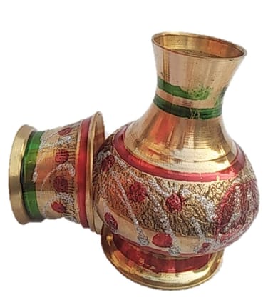 Mii Art Antique Mughal Design Brass Surahi and Glass for Home Deacoration Pital ki Surahi with Glass(Golden)(Material-Brass)(Size-10 cm 250 ml) Pack of 1 Set.