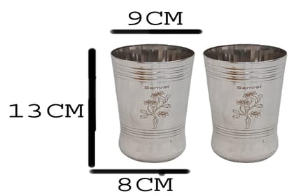Mii Art Stainles Steel Water and Juice Glasses pack of 2pcs 350ml, Medium Size Tumbler Oval Glasses for Drinking Juice, Water, Sharbat and Cocktails, Glass Water Glass