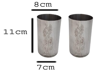 Mii Art Stainles Steel Water and Juice Glasses Set of 2, 350ml, Medium Size Tumbler Oval Glasses for Drinking Juice, Water, Sharbat and Cocktails, Glass Water Glass