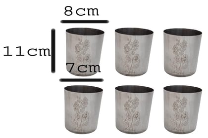 Mii Art Stainles Steel Water and Juice Glasses Set of 6, 350ml, Medium Size Tumbler Oval Glasses for Drinking Juice, Water, Sharbat and Cocktails, Glass Water Glass