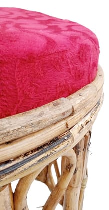 Mii Art Bamboo Cane Antique Handicraft Backless round Stool Chair/Side Table with Cushion for Adult,Home Office Living Room,Balcony,Garden Furniture(Material-Bamboo)(size-L-31,W-31,H-39 cm) Pack of 1 pcs