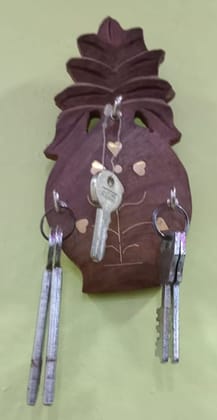 Mii Art Wooden Key Holder Pine Apple Shape 3 Hook (Size-16 x 9 Cm Small) Pack of 1Pcs..