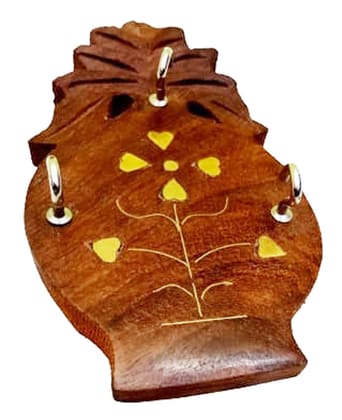 Mii Art Wooden Key Holder Pine Apple Shape 3 Hook (Size-16 x 9 Cm Small) Pack of 1Pcs..