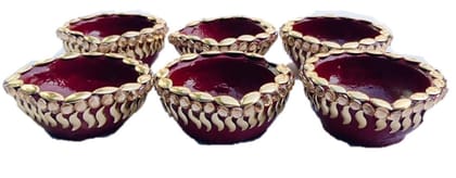 Mii Art mitti ke diye Handmade earthen Clay Terracotta Decorative,Diwali diye,tealight Oil lamp for Pooja ( Color-Maroon(Size-Medium) Pack of 6 peices.
