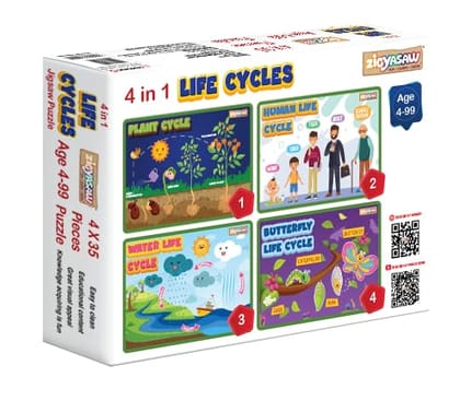 ZiGYASAW 4 in 1 Lifecycle Puzzle Combo for Kids - Human, Plant, Water, and Butterfly Lifecycle Educational and Fun Jigsaw Puzzles - 140 Puzzle Pieces (Ages 4 and Up)