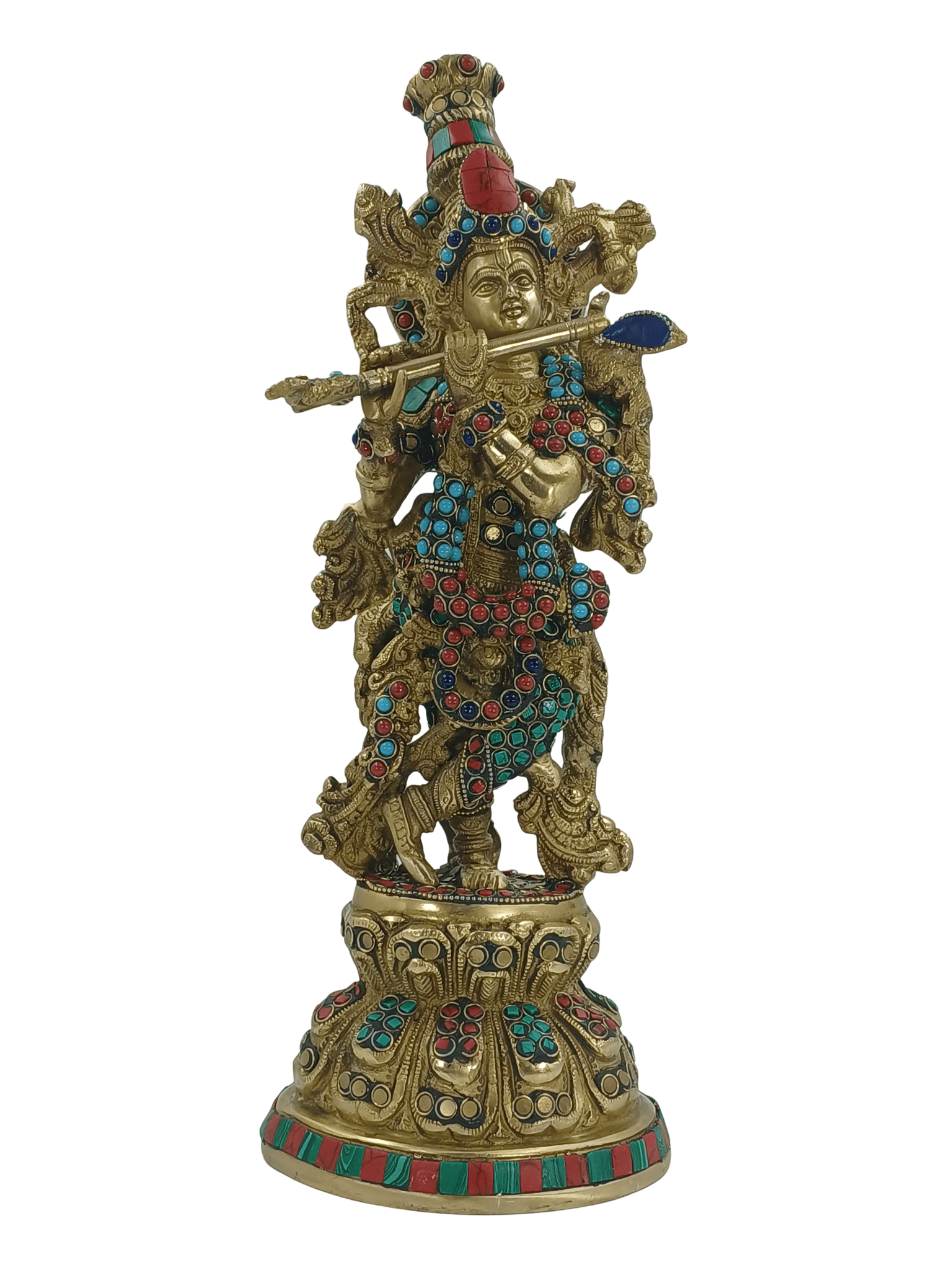 Arihant Craft� Hindu God Krishna Idol Kanha Statue Kanahiya Sculpture Turquoise Gem Stone Work Hand Craft Showpiece � 38.5 cm (Brass, Multi Color)
