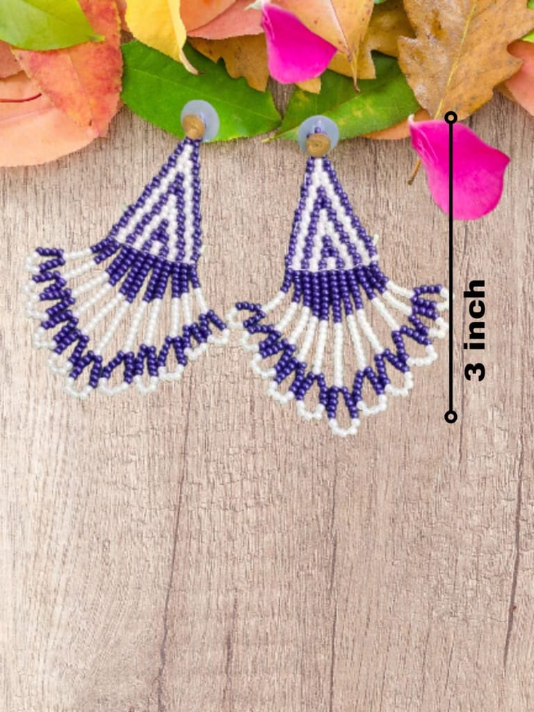  Purple and White Beaded Fringe Earrings - Earrings | Buy online on ZillyBuy