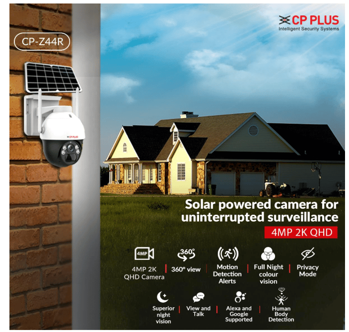 CP_Plus 4MP 2K QHD 4G Outdoor PT Solar Camera | Built-in Battery Support | Two Way Talk | PIR Motion Detection Alerts | Full Color Night Vision | SD Card (Up to 256 GB) CP-Z44R