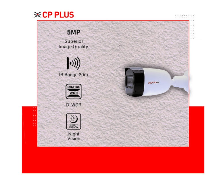 CP PLUS 5MP IR Outdoor Bullet Camera | 3.6MM Lens Up to 20M IR Distance | Max. 25fps@5MP (16:9 Video Output), White - CP-USC-TC51PL2-V3