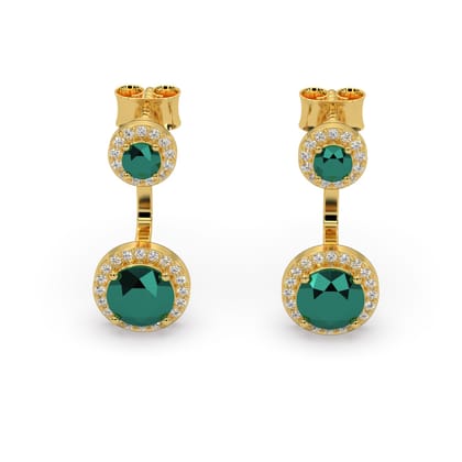 92.5 Silver Yellow Gold Plated Round Created Emerald and Cubic Zirconia Drop Earrings