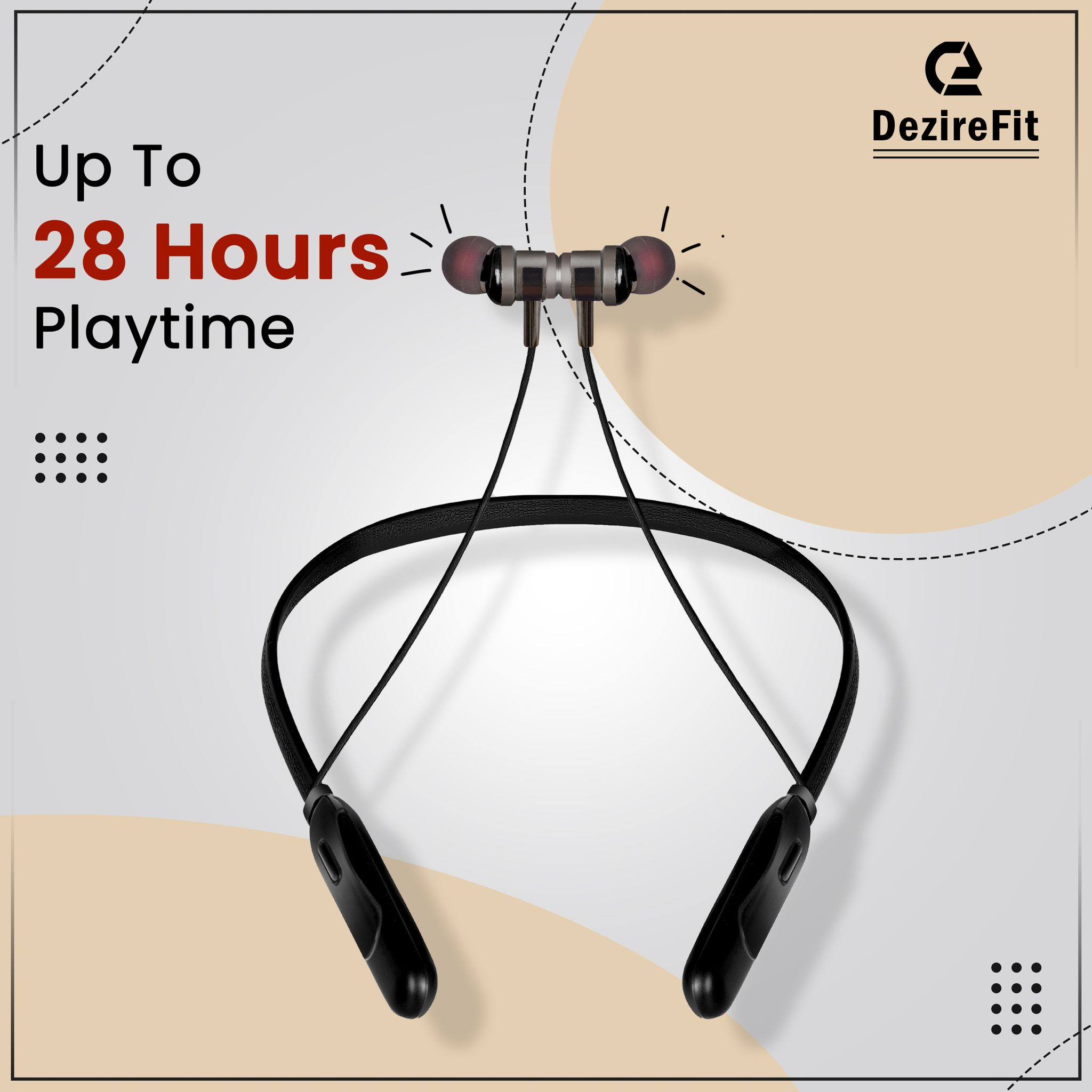 DezireFit In Ear Bluetooth Neckband, Deep Bass, Built-in Mic, Upto 28 Hrs Playtime Bluetooth  (Black, In the Ear)